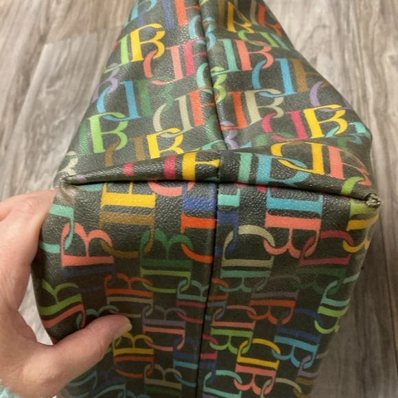 Dooney & Bourke Signature DB Canvas Tote Shoulder Bag Black outside Red inside - Picture 5 of 8